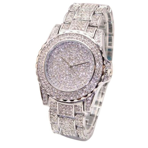 iced out watch silver